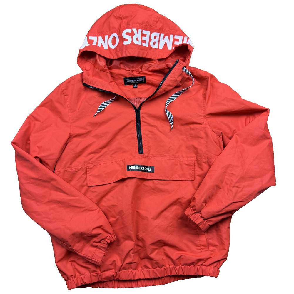 Members Only Men’s Size Small Jacket Red Hooded 1/4 Zip Windbreaker With Pockets